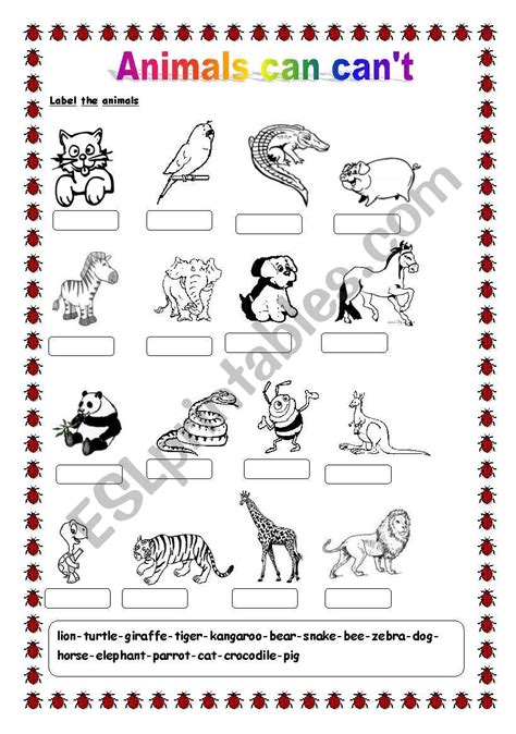 Animals Can Can´t Esl Worksheet By Sirah