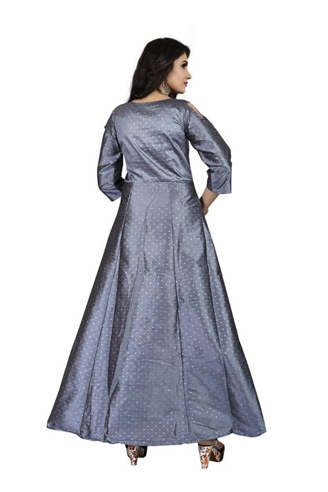 Grey Printed Silk Blend Maxi Dresses Dream Beauty Fashion 3145956