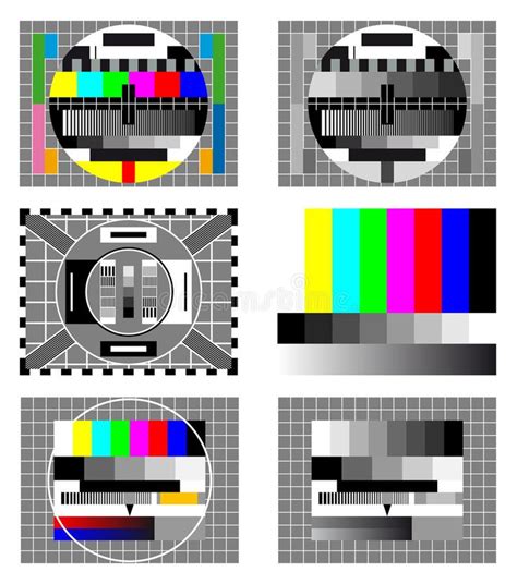 Four Different Tv Test Patterns With No Signal On Them Stock Photo