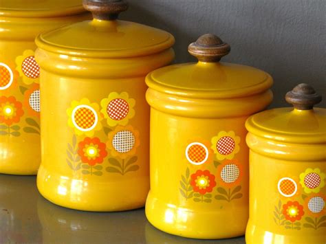 Kitchen Canister Set Metal Yellow Flower by by LadyfromShanghai