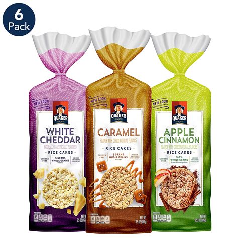 Quaker Large Rice Cakes Gluten Free 3 Flavor Variety Pack 6 Count
