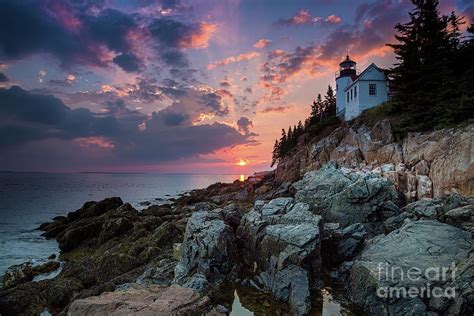 Bass Harbor Lighthouse An Sunset Mount Desert Island Maine Usa