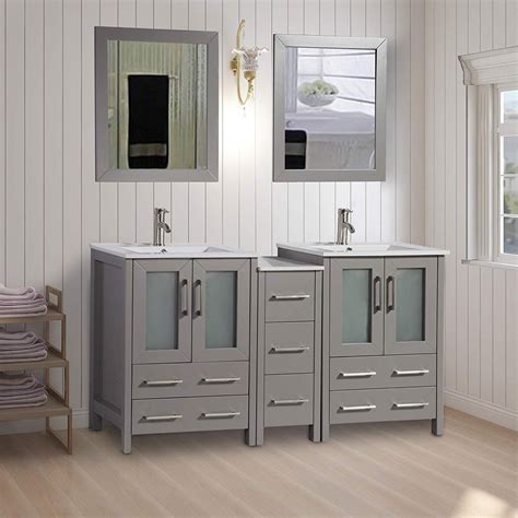 This bath vanity is constructed of solid oak wood. Vanity Art 60-Inch Double Sink Bathroom Vanity Set 7 | eBay