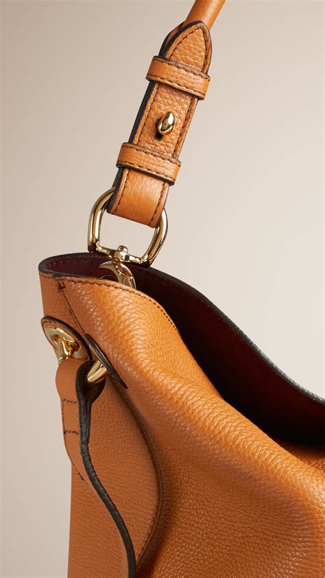 Lyst Burberry Medium Buckle Detail Leather Hobo Bag In Brown