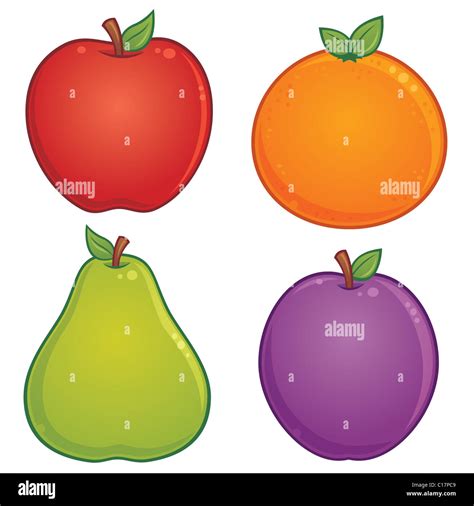 Vector Cartoon Illustration Of Various Fruit Apple Orange Pear And