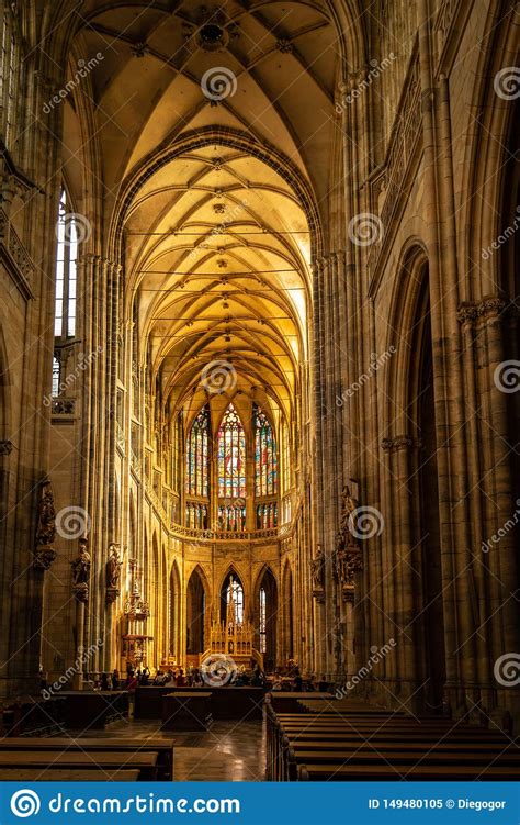 Inside Of The St Vitus Cathedral In Prague Czech Republic Editorial
