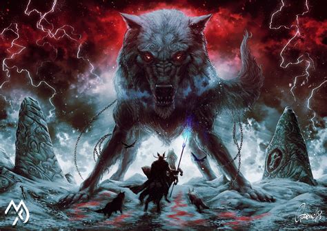 Fantasy Art Creature Artwork Odin Sleipnir Fenrir Wolf 1080P
