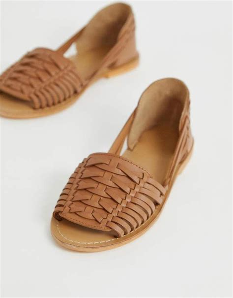 Asos Design Fran Leather Woven Flat Sandals Flat Sandals Woven
