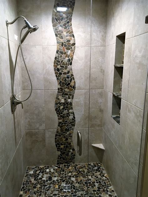 River Rock Shower Wall Design Shower Remodel Bathroom Remodel Pictures Shower Remodel Diy