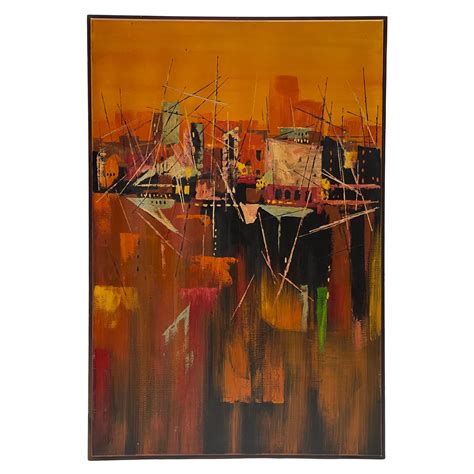 Large Mid Century Modern Abstract Oil Painting On Canvas By Robert