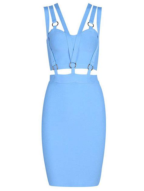 [25 Off] 2021 Zippered Cut Out Fitted Dress In Sky Blue Zaful