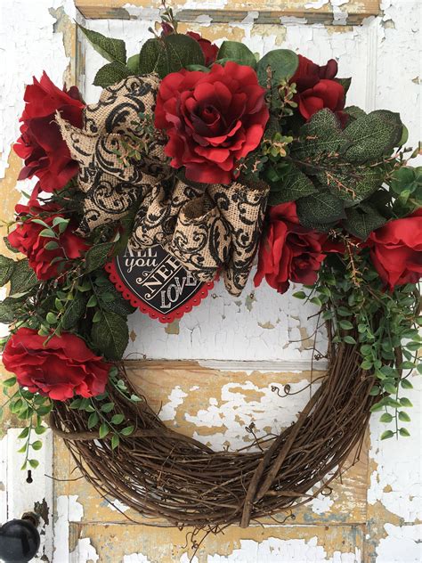 Valentine Wreath Red Rose Wreath Valentines Day Wreath Etsy