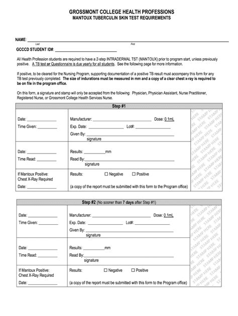 Printable Step Tb Test Form For Employment