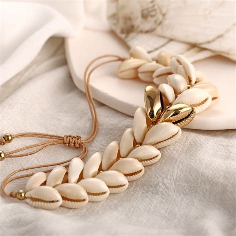 Natural Cowrie Gold Color Sea Shell Bracelets For Women Delicate Rope