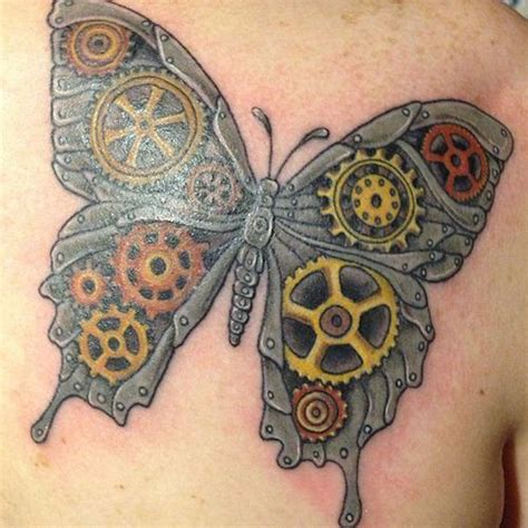 Steampunk Butterfly Tattoo On Back Shoulder