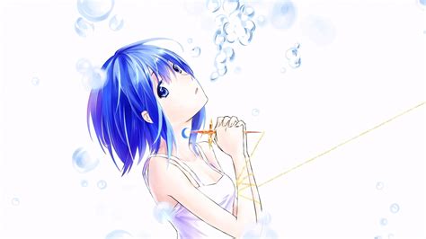 Wallpaper Illustration Anime Girls Blue Hair Blue Eyes Short Hair
