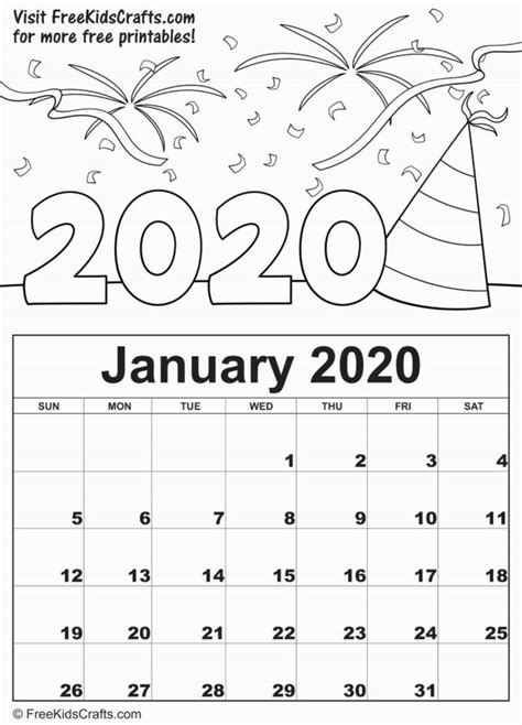 Image Of 2020 Printable January Coloring Calendar Preschool