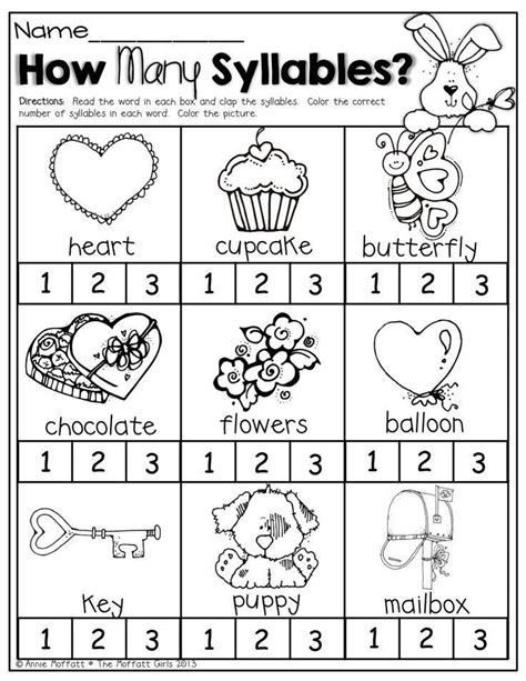 Syllable Worksheet For Kindergarten February No Prep Packet