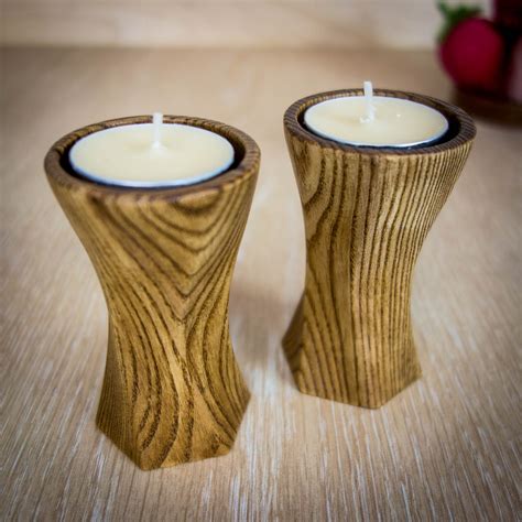 Pair Of Wooden Tea Light Candle Holders Exclusive Stand With Etsy