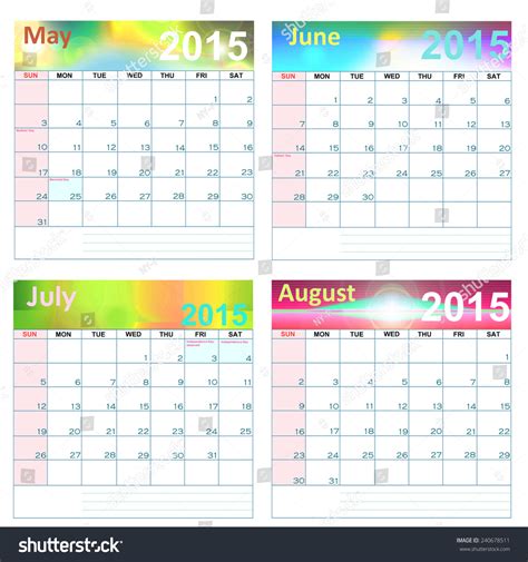 Calendar For Year 2015 May August United States Holidays And