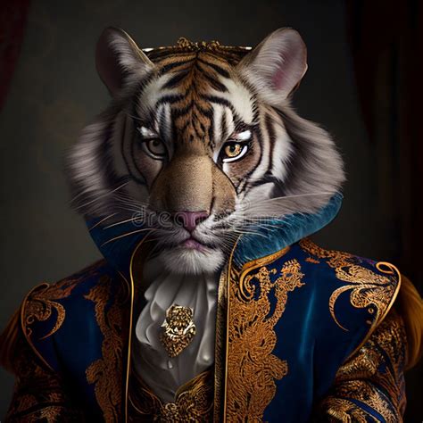 Realistic Lifelike Tiger In Renaissance Regal Medieval Noble Royal