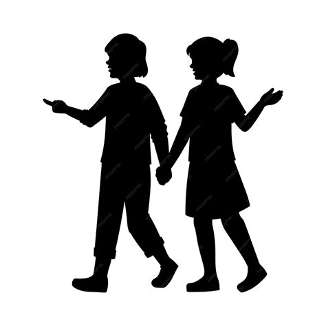 Premium Vector Two Girls Holding Hands Silhouette