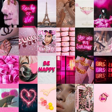 boujee pink aesthetic wall collage kit 60 pcs pink photo etsy