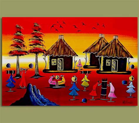 Village Scene Painting By African Tribal Art Pixels