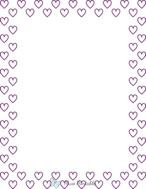 Printable Purple On White Heart Outline Page Border