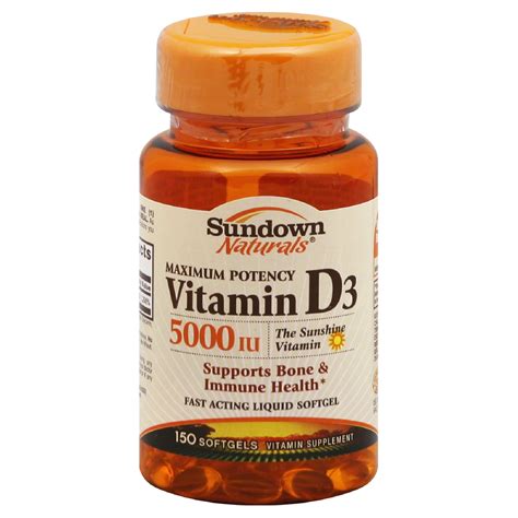 Sundown Vitamin D3 5000 Iu Softgels Maximum Potency 150 Softgels