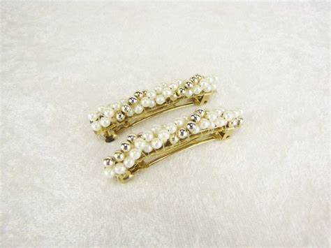 vintage pearl barrette hair clip bridal wedding small french barrettes hair jewelry