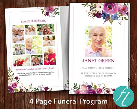 4 Page Rose Bloom Funeral Program Template Funeral Templates
