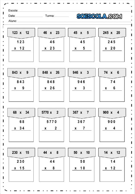 Atividades de Matemática Multiplicação Contas de multiplicar SÓ ESCOLA
