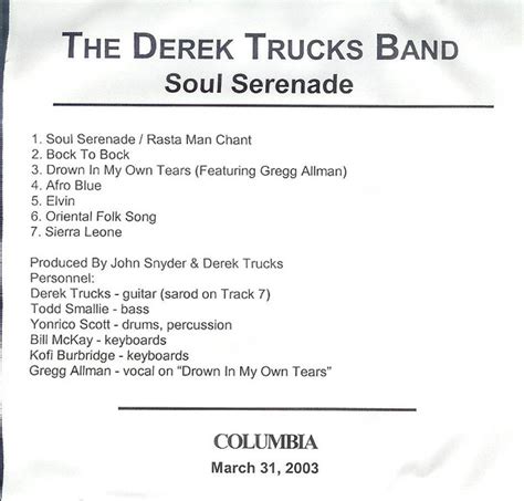The Derek Trucks Band Soul Serenade 2003 Cdr Discogs