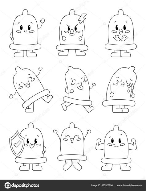 cute happy condom characters coloring page safe sex contraception kawaii stock vector by