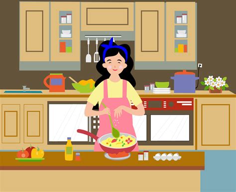 Flat Design Illustration Of Mother Cooking In Home Kitchen 7414843 Vector Art At Vecteezy