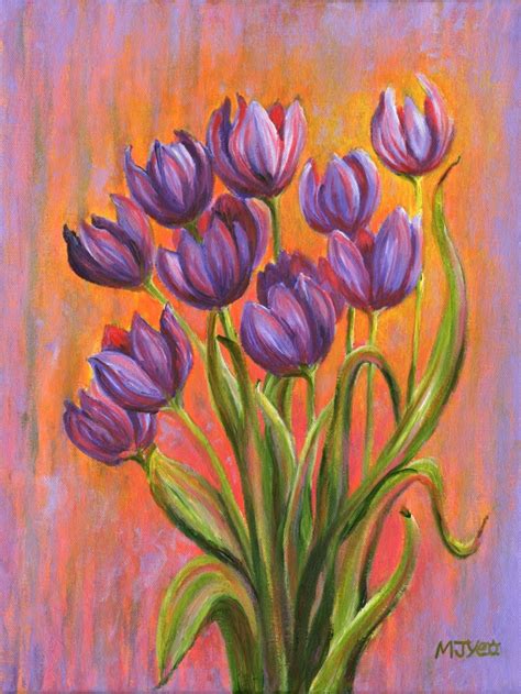 Contemporary Purple Tulips Painting Original Painting And Art Prints