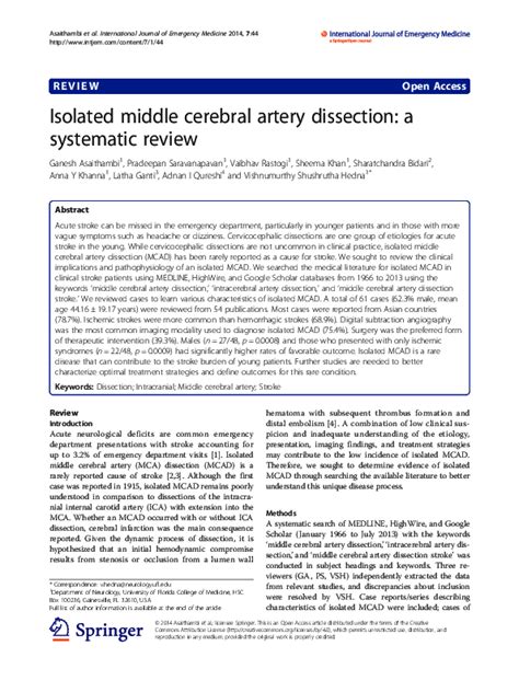 Pdf Isolated Middle Cerebral Artery Dissection A Systematic Review