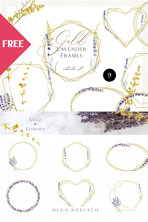 Freebie Aquarell Lavendel Rahmen Clipart Goldene Geometrische Etsy