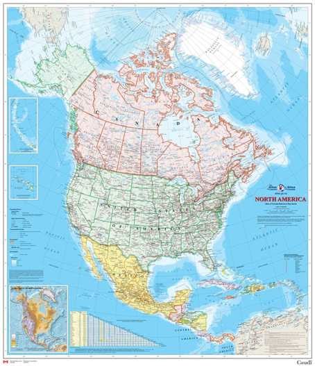 North America Natural Resources Canada Wall Map
