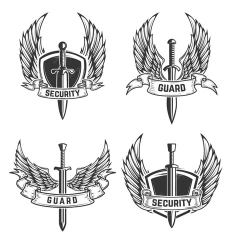 Premium Vector Set Of Security Emblems With Swords And Wings Element