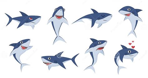 Cartoon Sharks Comic Shark Animals Cute Character Emotions Scary