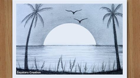 Pencil Drawing Of Natural Scenery Sunrise Bmp Tomfoolery
