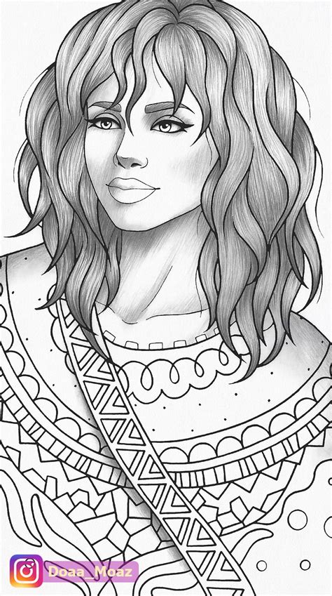 Adult Coloring Page Girl Portrait And Clothes Colouring