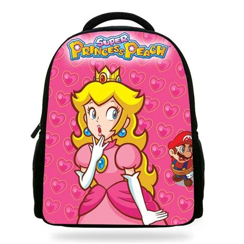 14 Inch Cute Princess Peach Mario Print Girls Small Backpack Children