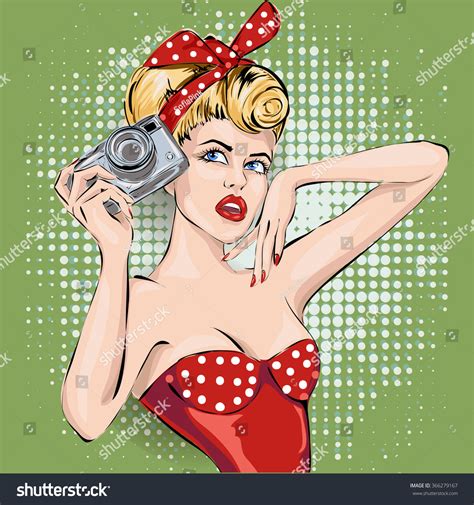 Pinup Sexy Woman Camera Taking Pictures Stock Vector Royalty Free 366279167 Shutterstock