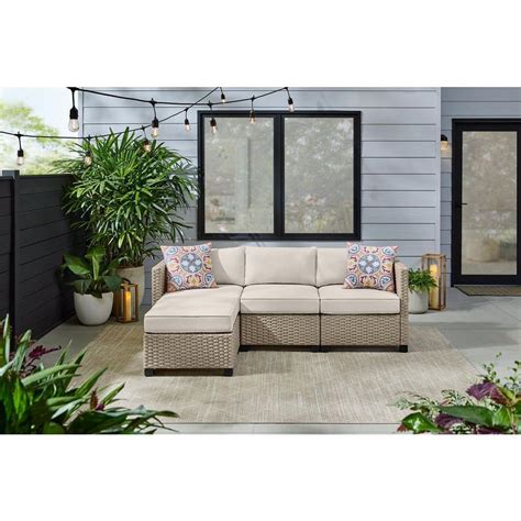 Stylewell Sandpiper Beige Stationary 4 Piece Wicker Patio Sectional