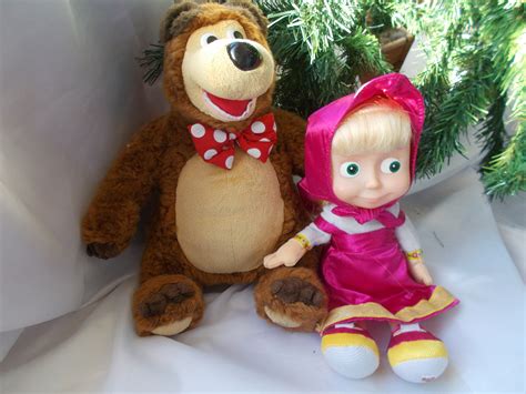 Pair Masha And The Bear Plush Musical Toys Russian Cartoons Etsy