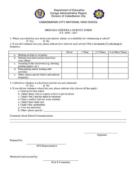 Brigada Eskwela Survey Form 2