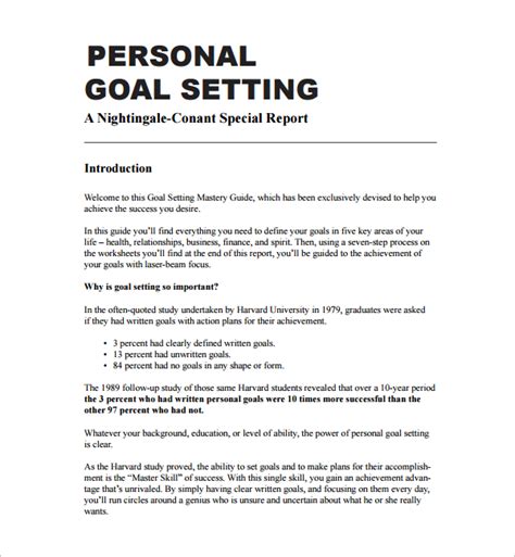 Free 17 Sample Goal Setting Templates In Pdf Ms Word